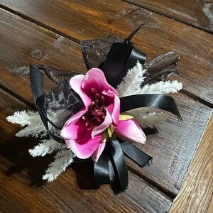 Pink and Black Floral Corsage